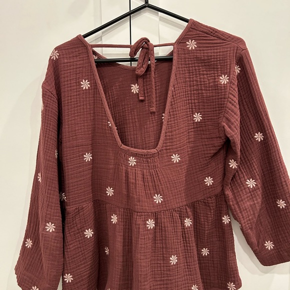 Madewell embroidered lightspun open back peplum top, xs - Picture 4 of 4